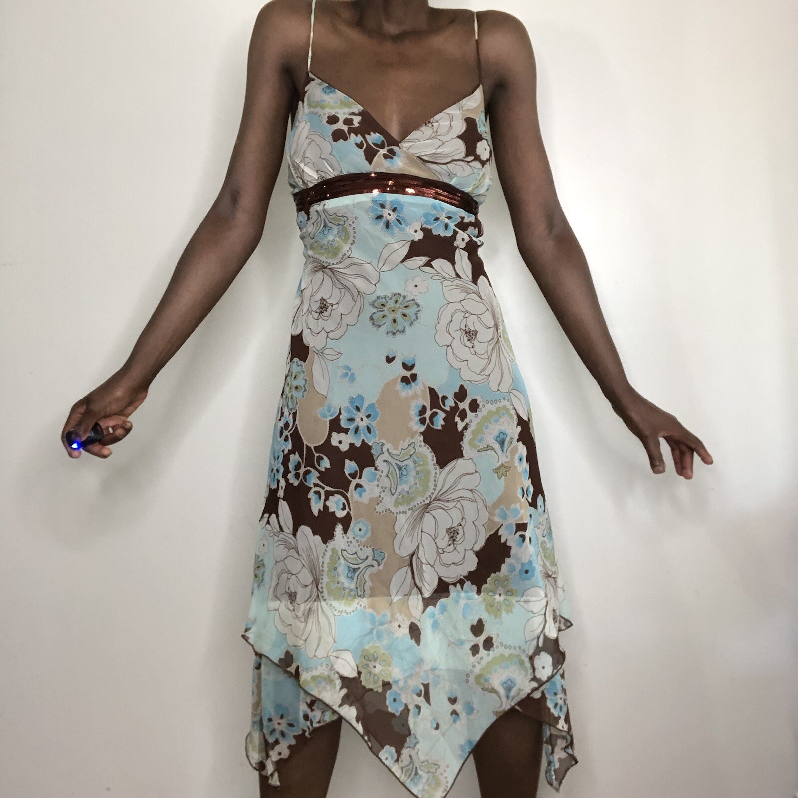 Vintage Y2K Floral Printed Handkerchief Hem Fairy Whimsy Goth Dress