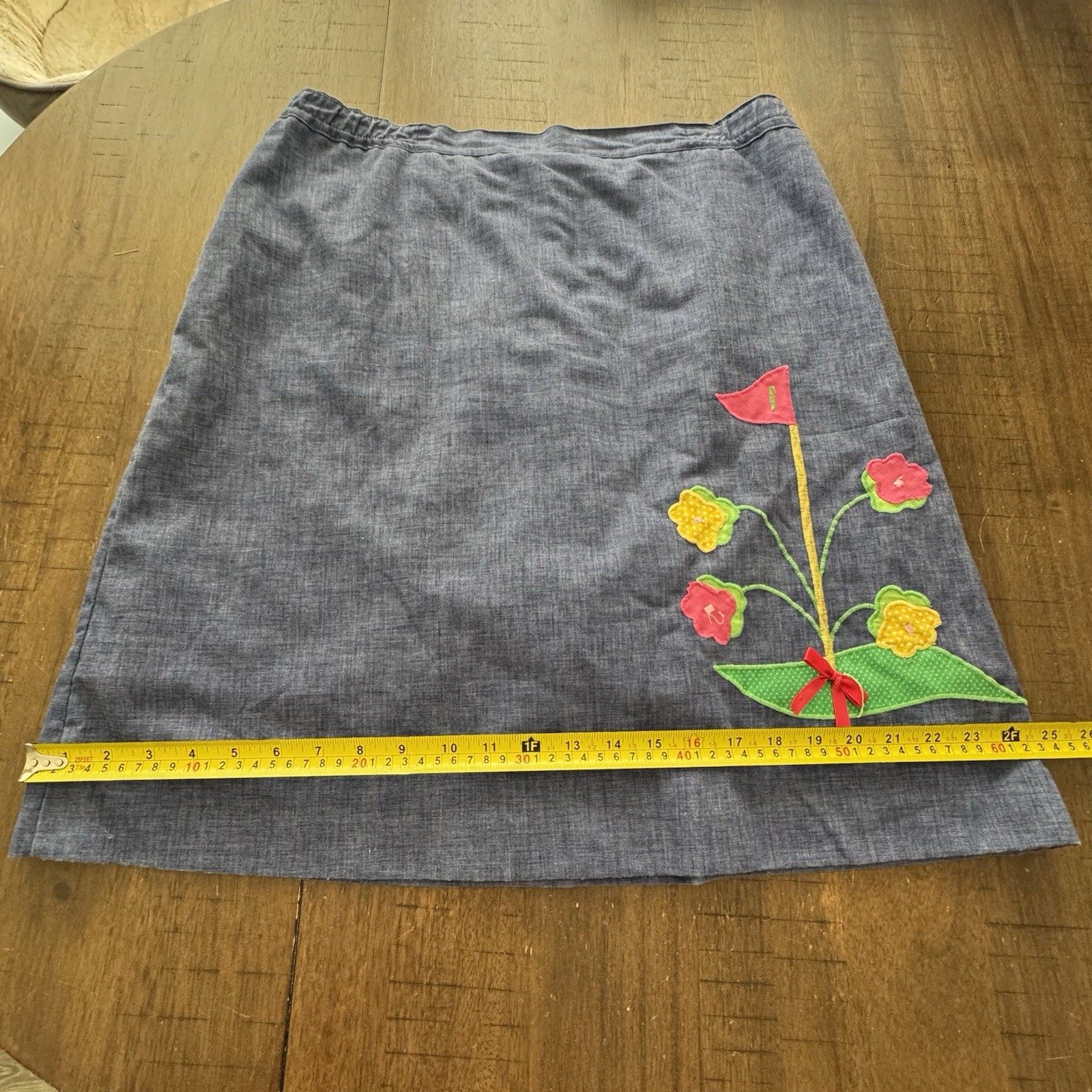 Vtg Frog Pond Skirt Skort Chambray Denim Sz 16 Golf Hole Flag Flowers USA Made