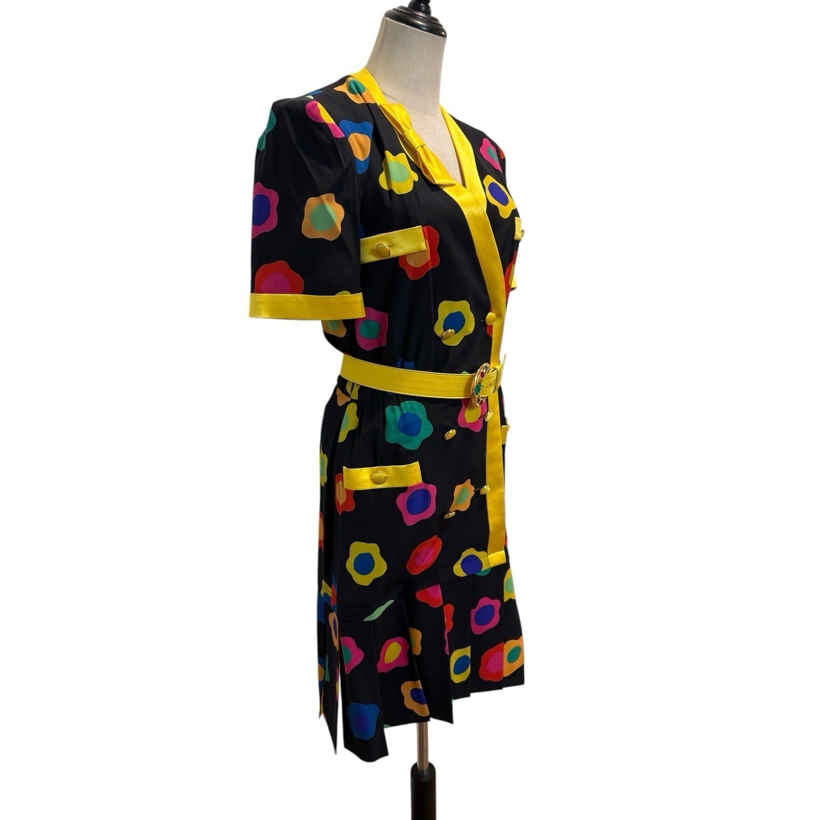 VTG Escada Margaretha Ley Silk Novelty Print Dress Jewel Belt Sz 40 Pop Art Mod