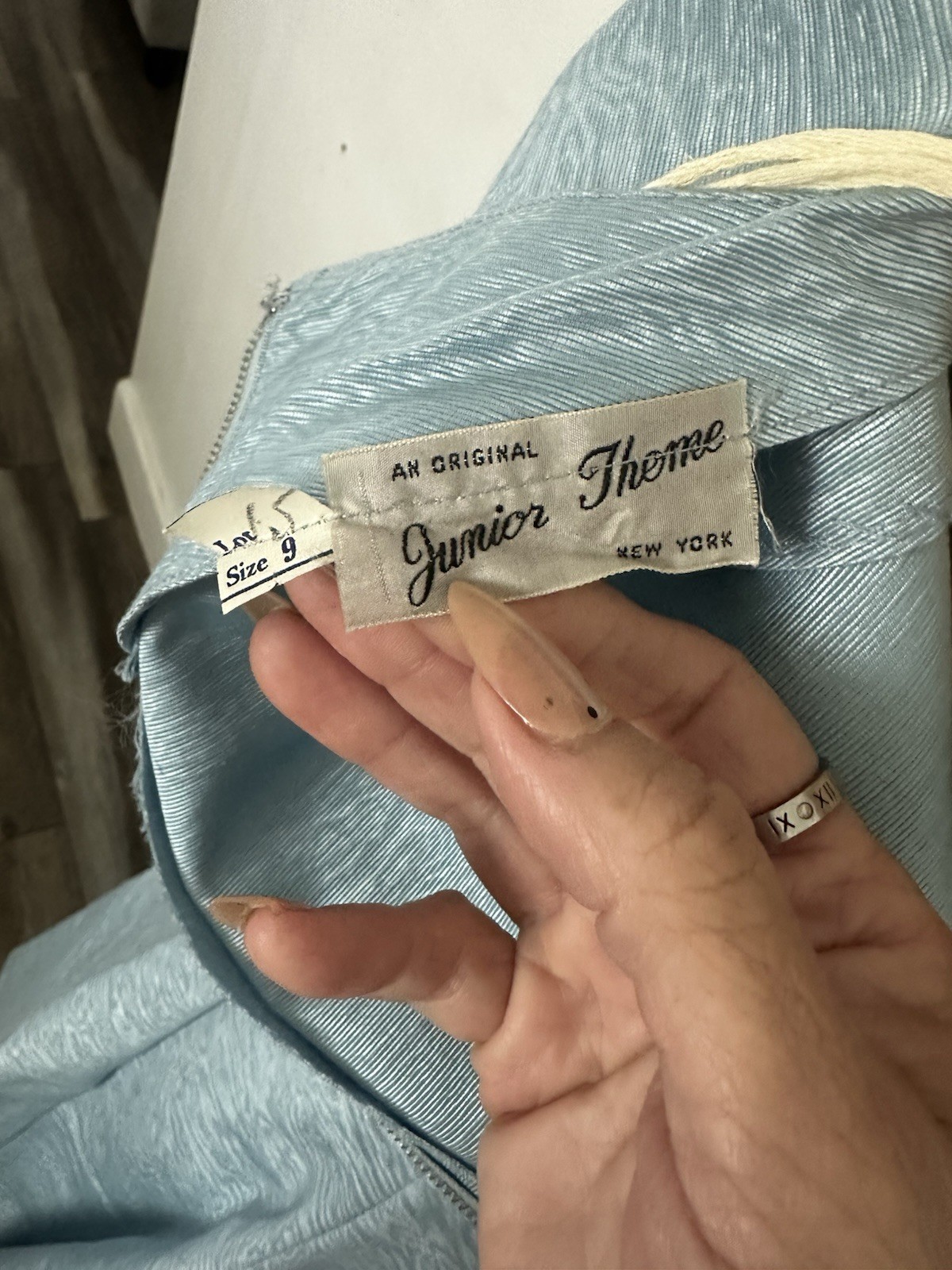 PRISTINE Vtg 1950s JUNIOR THEME Blue Moire Taffeta Dress & Bolero Set Beaded XS