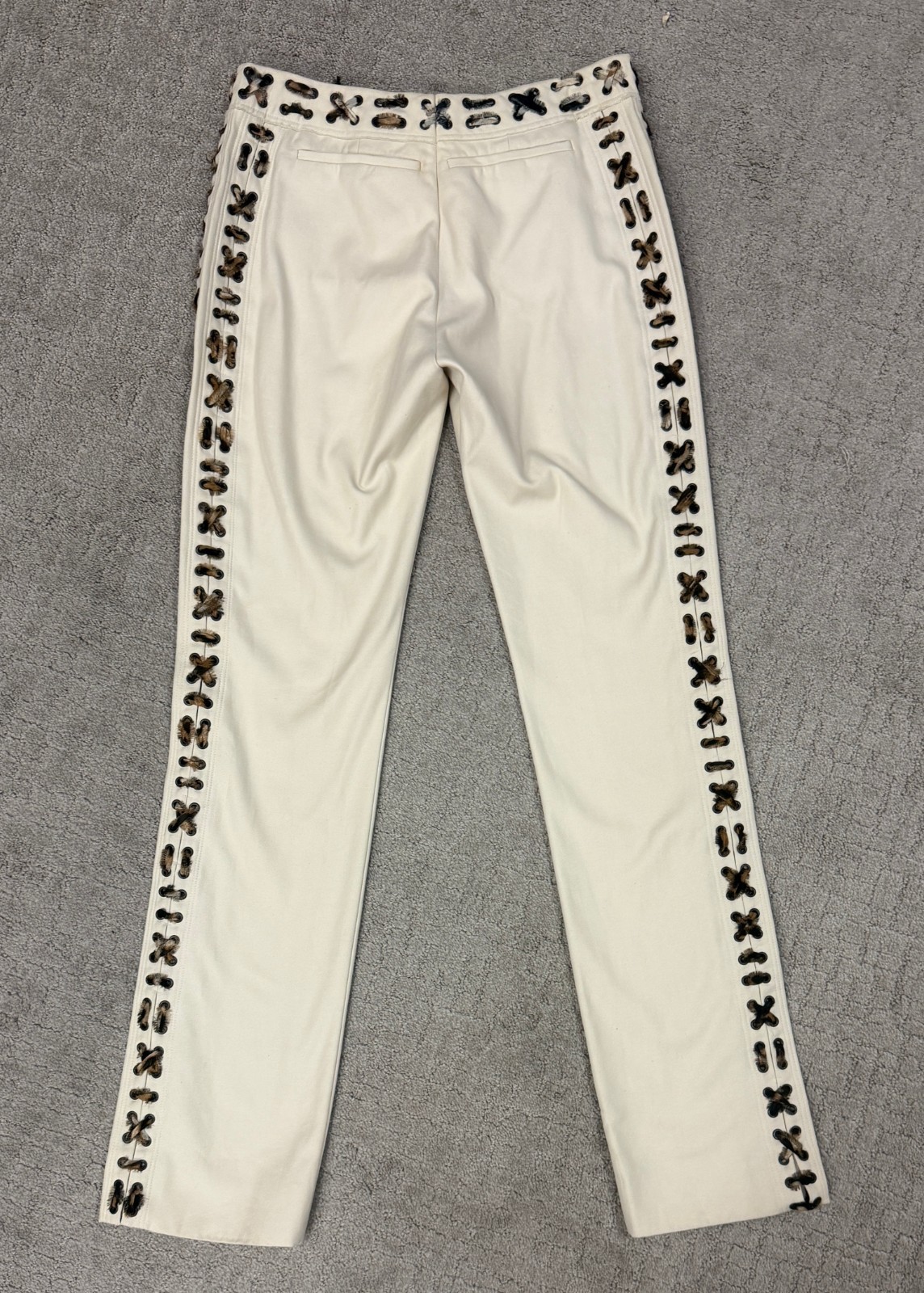 2002 YVES SAINT LAURENT Rive Gauche Mombasa Pants 40 8 Ivory Tom Ford Lace Up