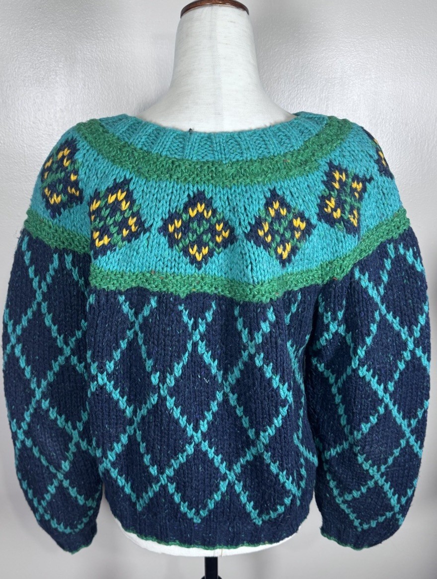 Vintage 1980s Liz Sport Bright Color Slouchy Chunky Knit Cropped Sweater Sz M