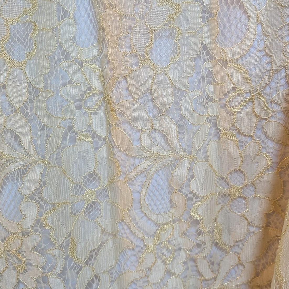 Boho Cottagecore Wedding Glam Yellow Gold Metallic Shimmer Floral Lace XL Skirt