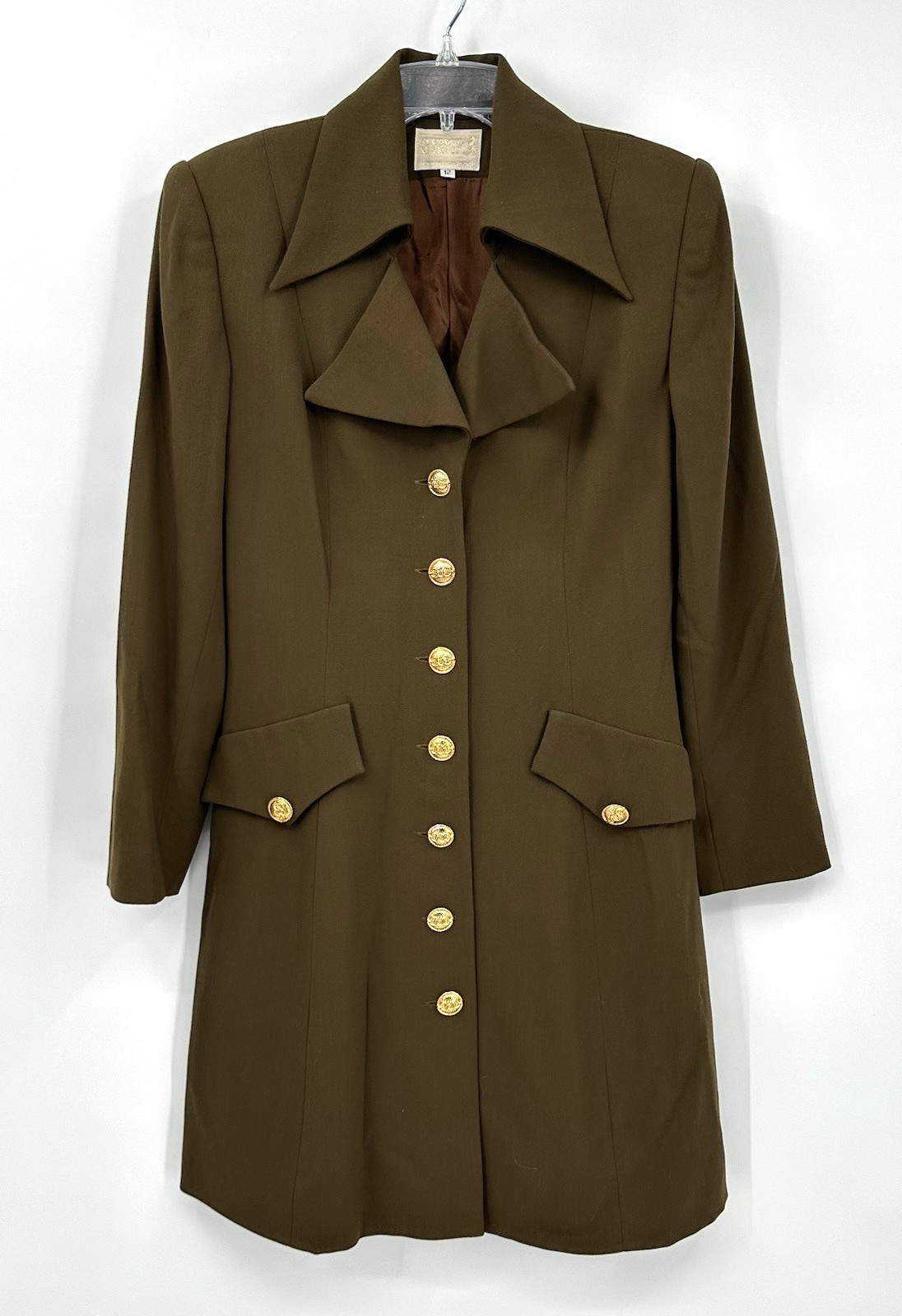vintage 90s ALBERTO MAKALI blazer jacket dress olive green LARGE military luxe