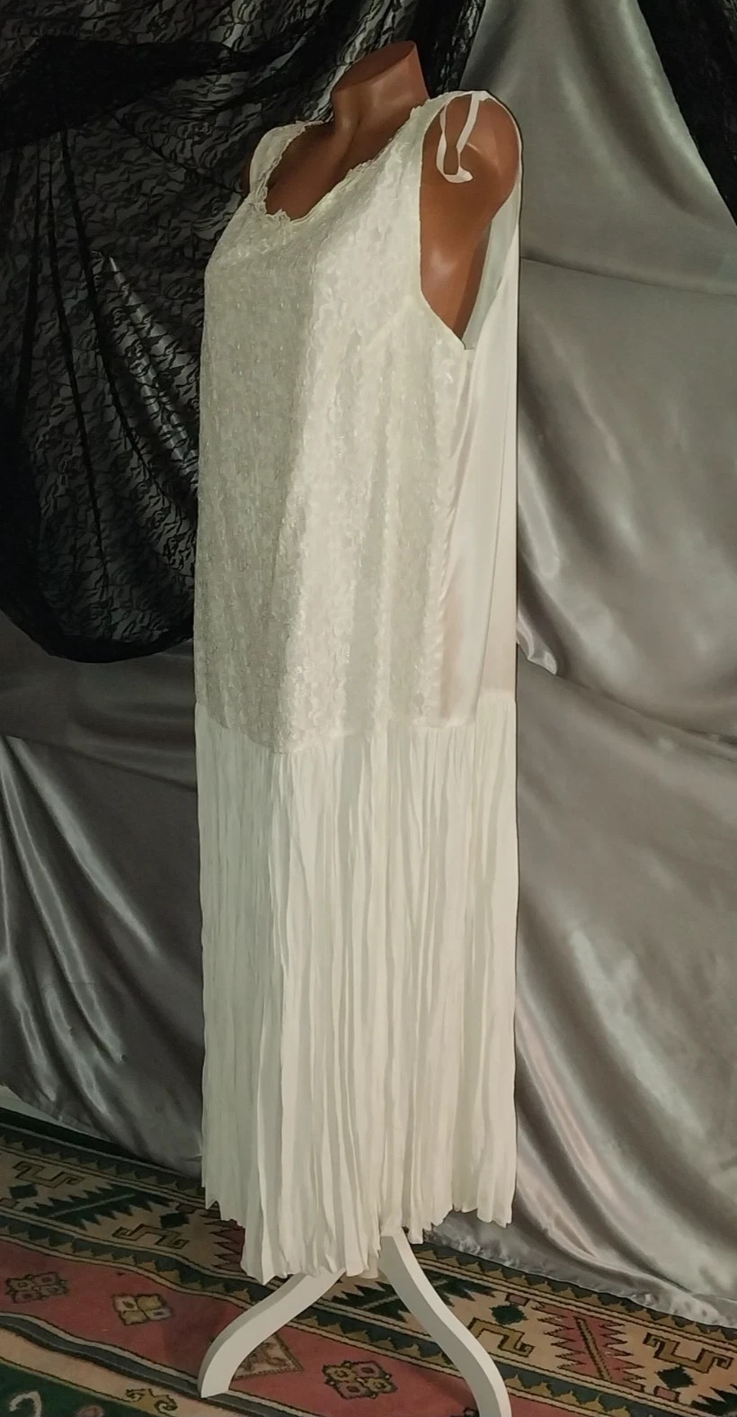 VTG Satin Lace Drop Waist Flapper Maxi Dress Roaring 20s styL 50 ETHEL CANE ESQU