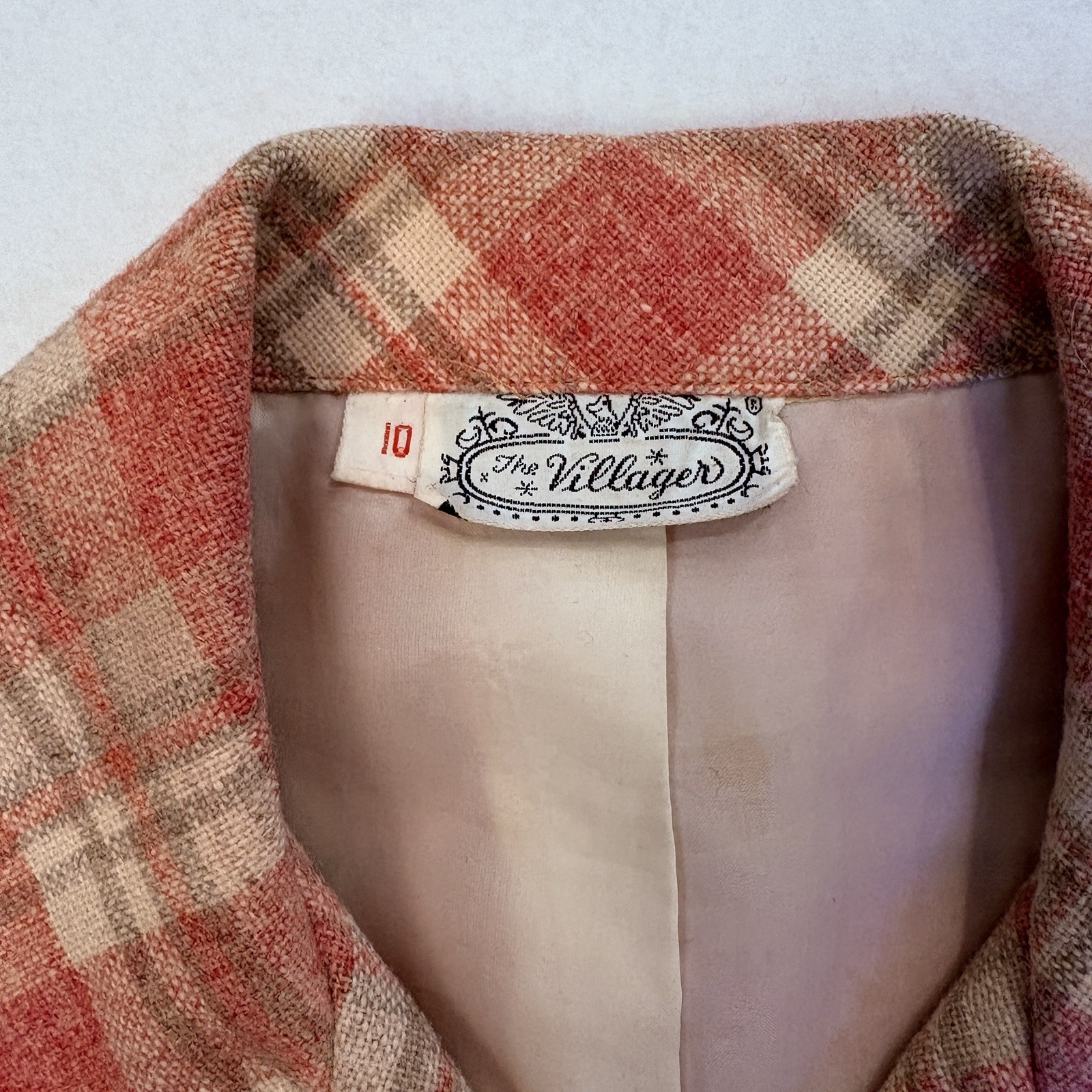 Plaid Suit Jacket Pants Pink WOOL Sz 10 and Sz 8 Vintage Retro 70&rsquo;s The Villager