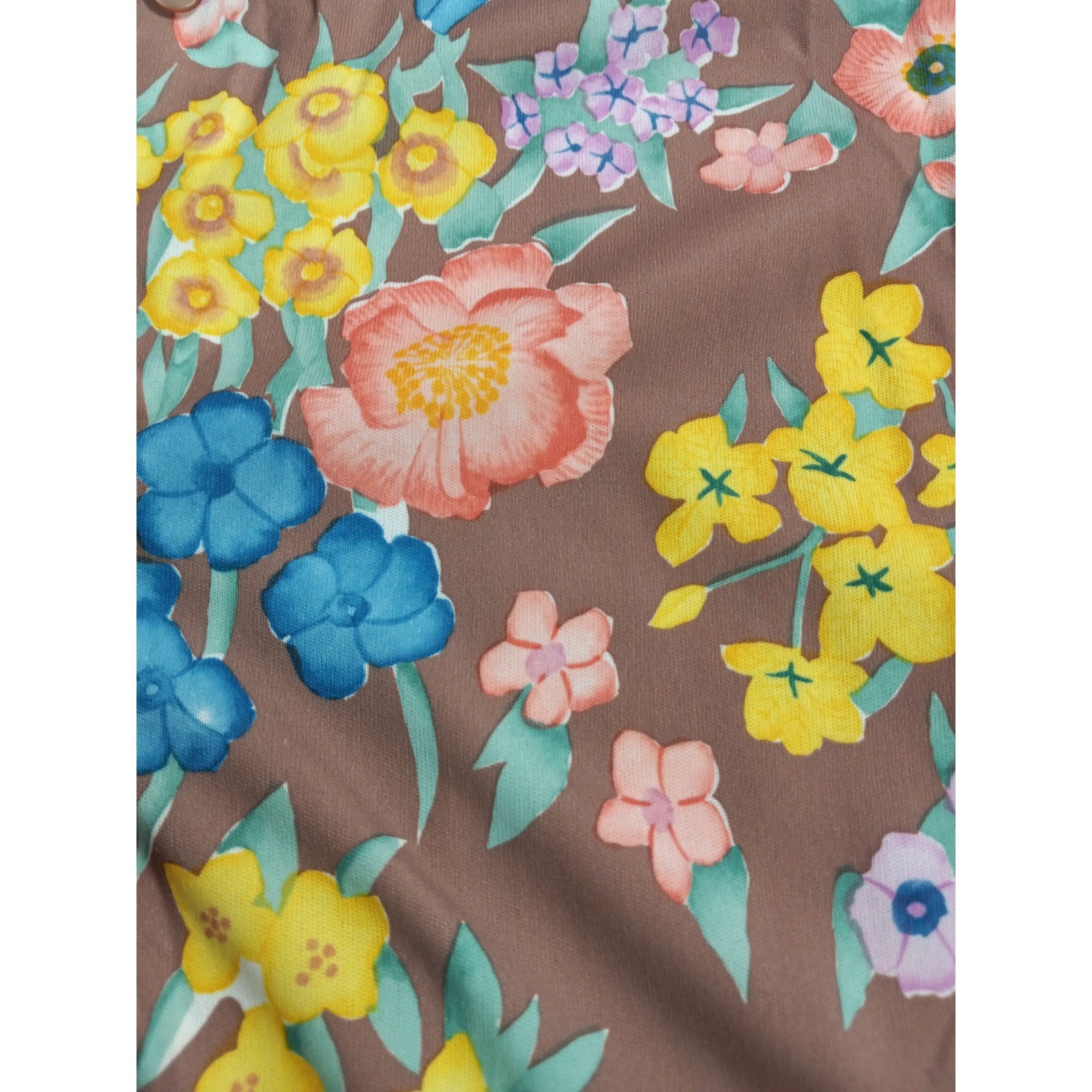 Vintage Sears Perma-Prest Floral Button Down Shirt Brown Blue Yellow 70s Size 12