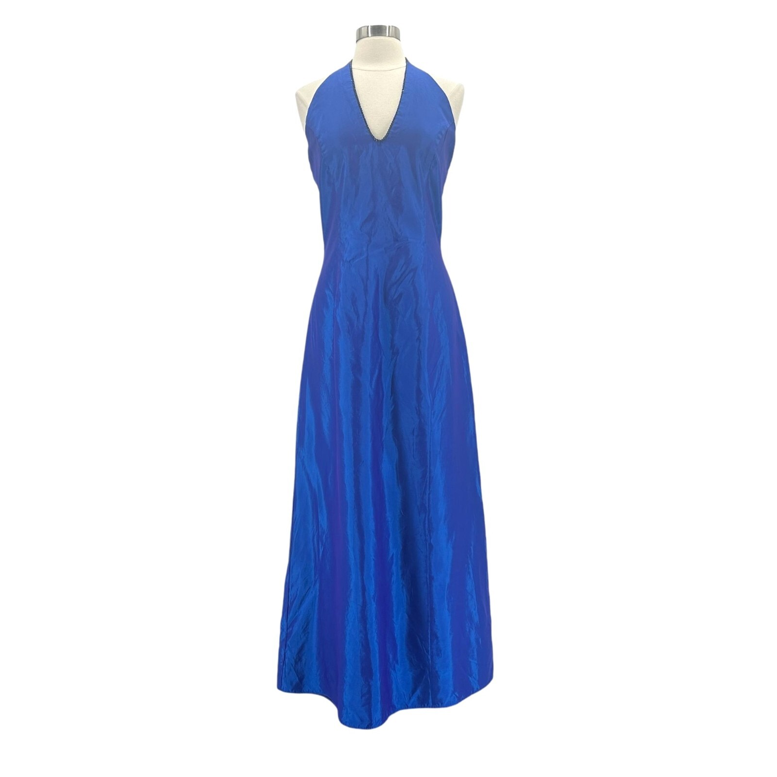Vintage Jessica McClintock for Gunne Sax Blue Rhinestone Neck Halter Dress 11