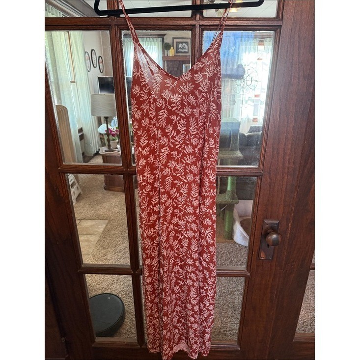 Old Navy Womens Rust Floral Adjustable Strap Midi Slip Dress Large Floral Leaf