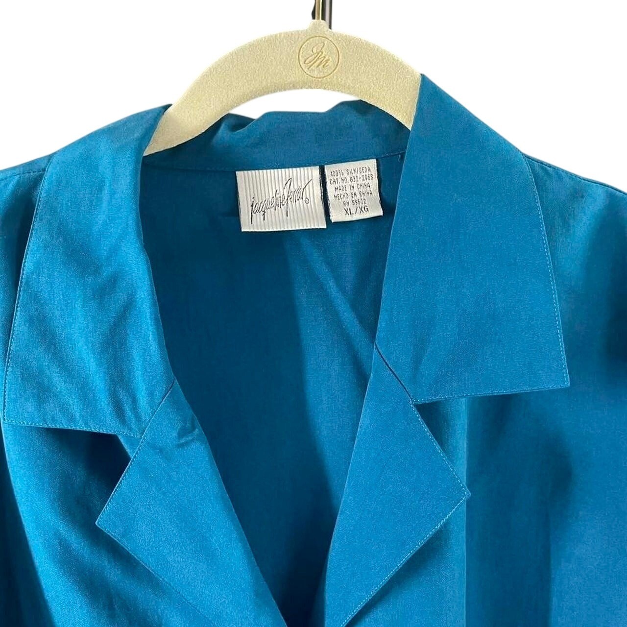 Vintage Teal 100% Silk Button Down Blouse Oversized Coastal Tunic Top