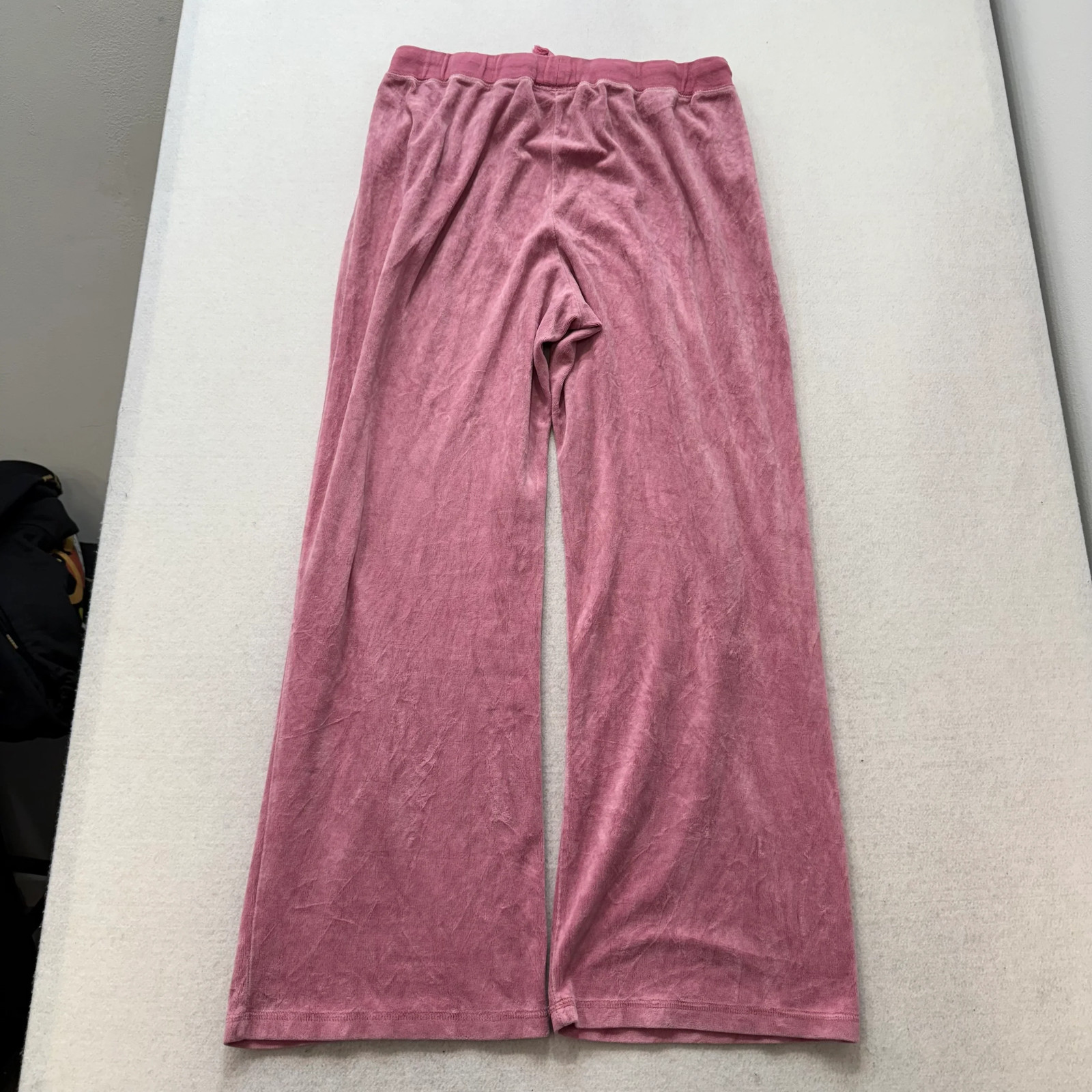 Juicy Couture Muted Pink Velour Flared Track Pants Drawstring High Rise Size XL