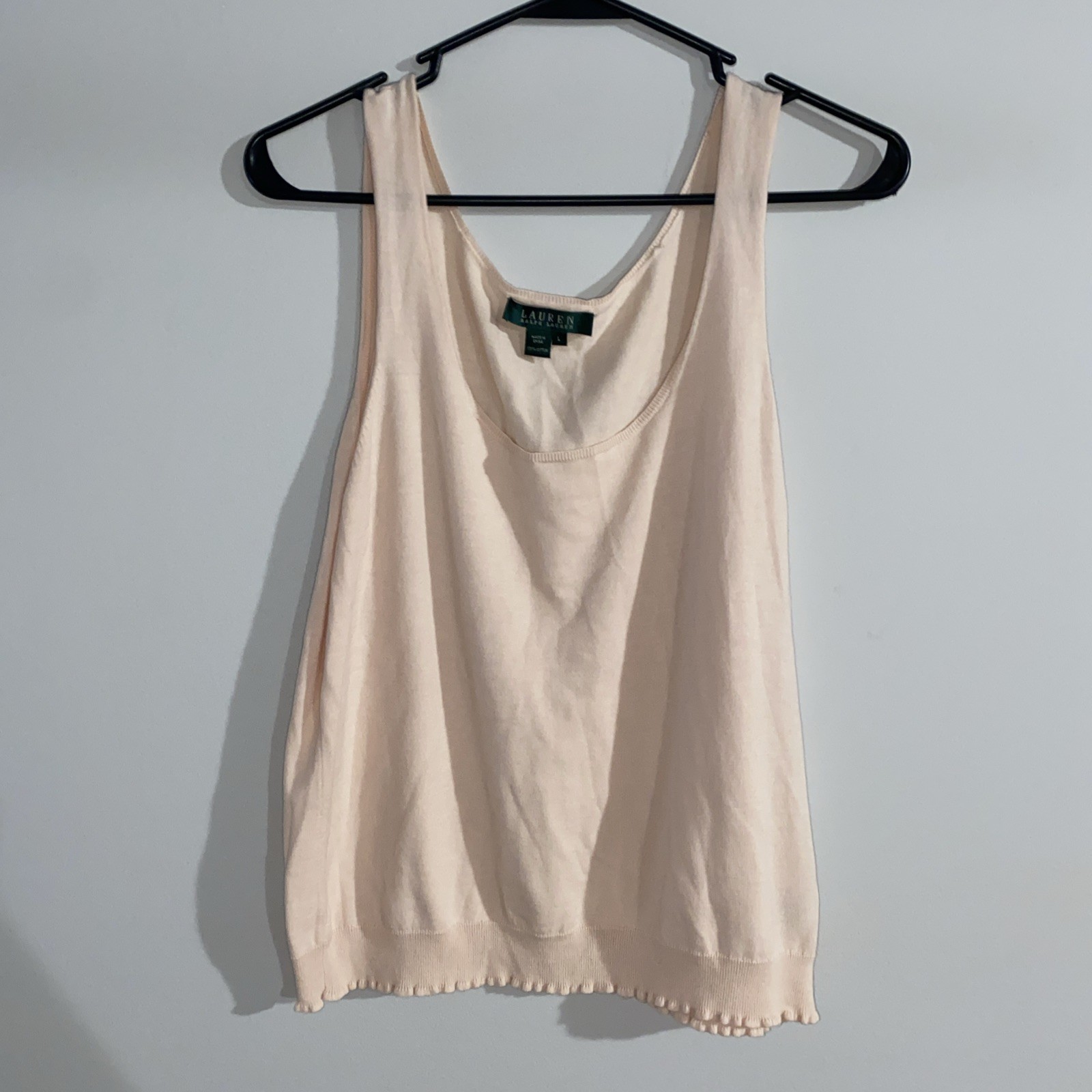 Ralph Lauren Light Peach dressy Tank Top Ribbed Bottom SZ Large