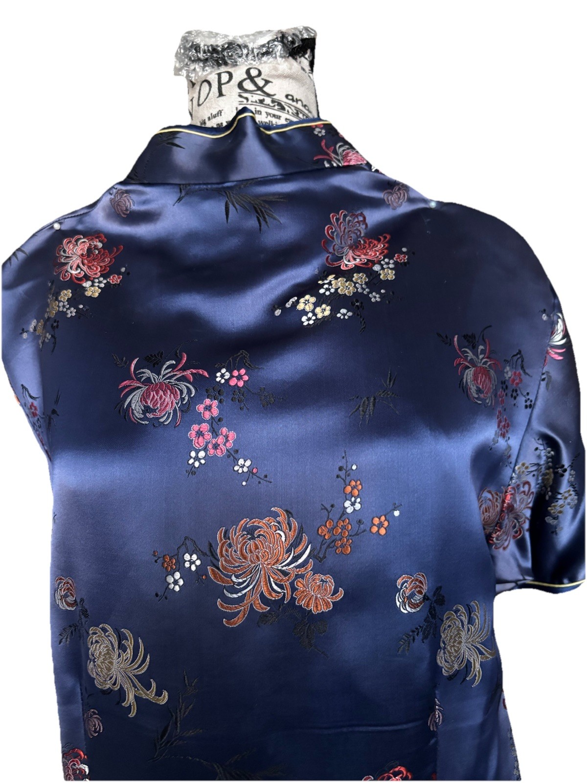 Vintage 60’s-70”s Solve Squirrel Chinese Cheongesam Qipao Satin Dress Navy Blu