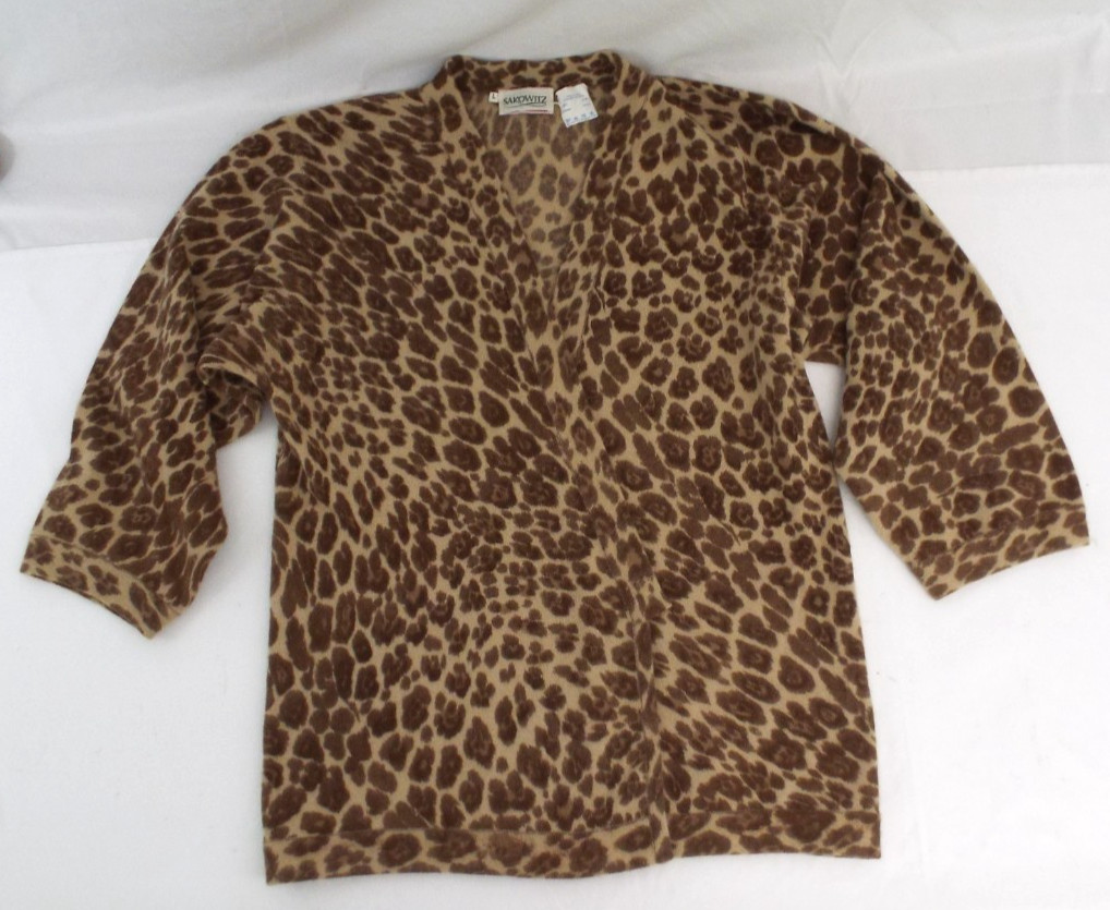 Vintage 1980s KENZO Leopard Lambswool Wrap Sweater LARGE Angora Cardigan Paris
