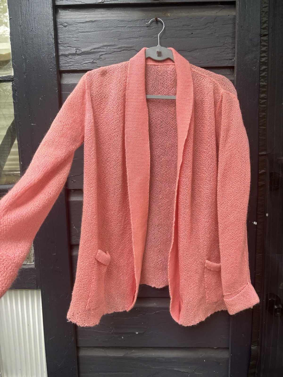 Vintage Pink 20s 30s Flapper Cardigan Handmade Fishnet Wool Small
