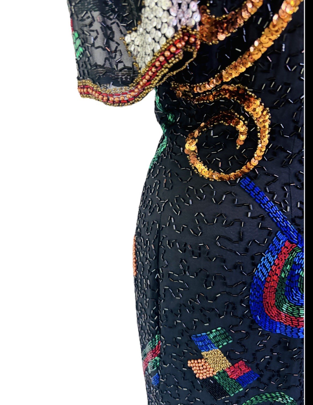Vintage 80s Silk Heavily Hand Beaded Sequin Celestial Dress by Nadine Boutique