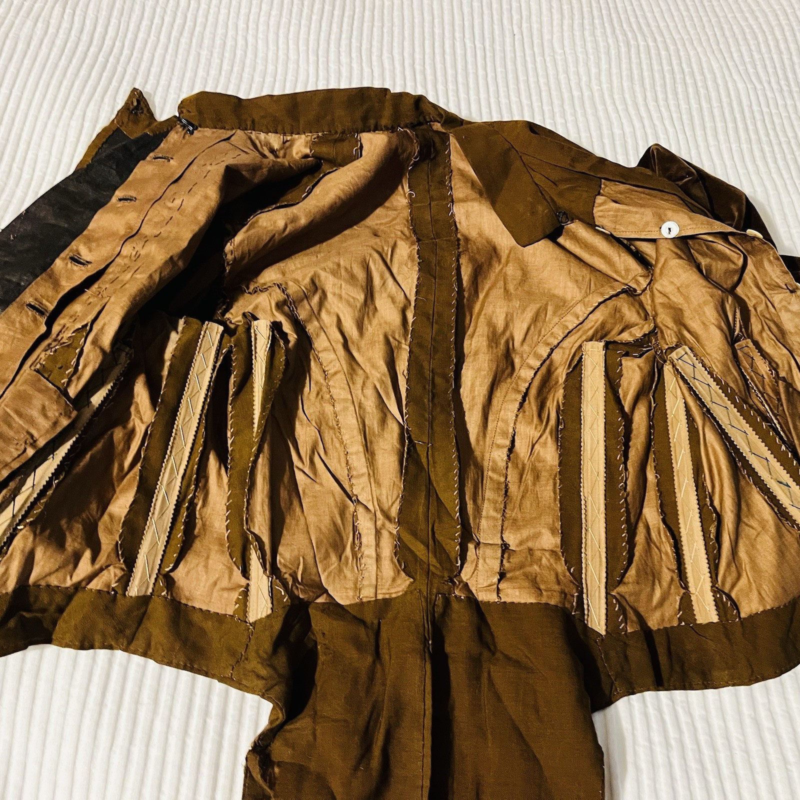Antique Edwardian Boned Waist Jacket Velvet Trim & Puff Sleeves-Smocked-Coattail