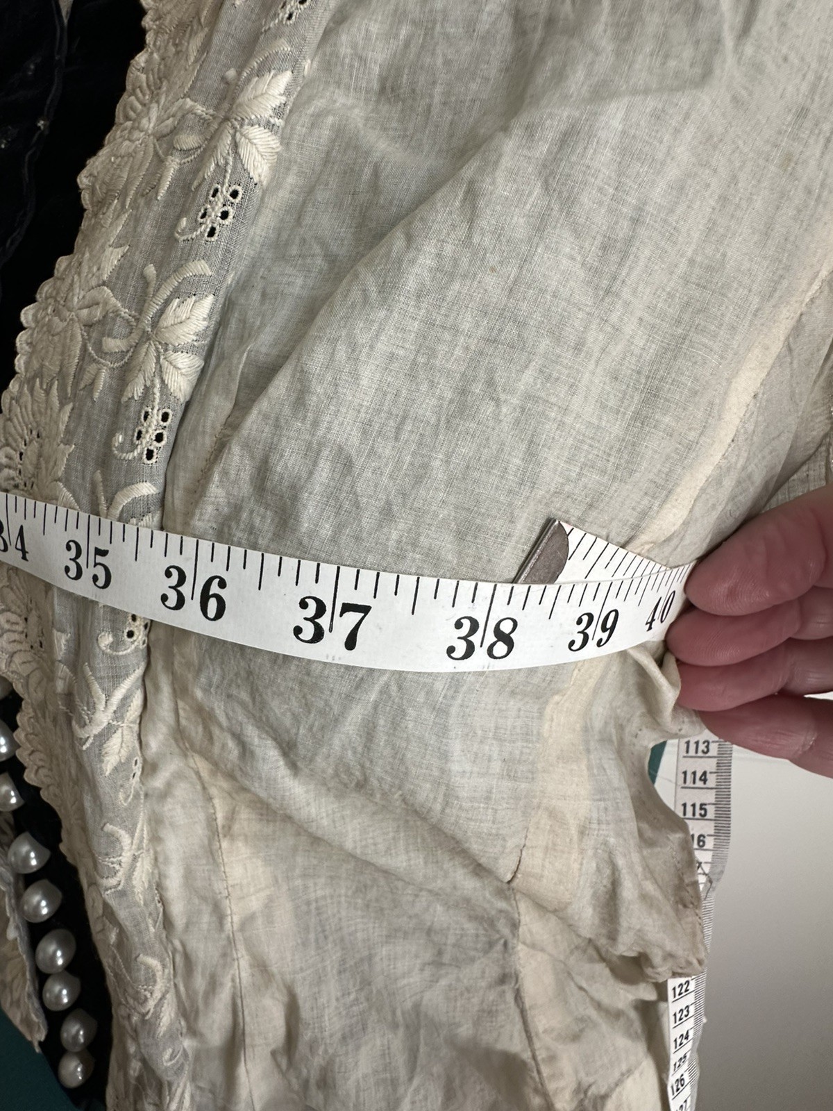 Antique Edwardian Victorian Under Bodice Dickie Lace Vest Black Velvet Pearl