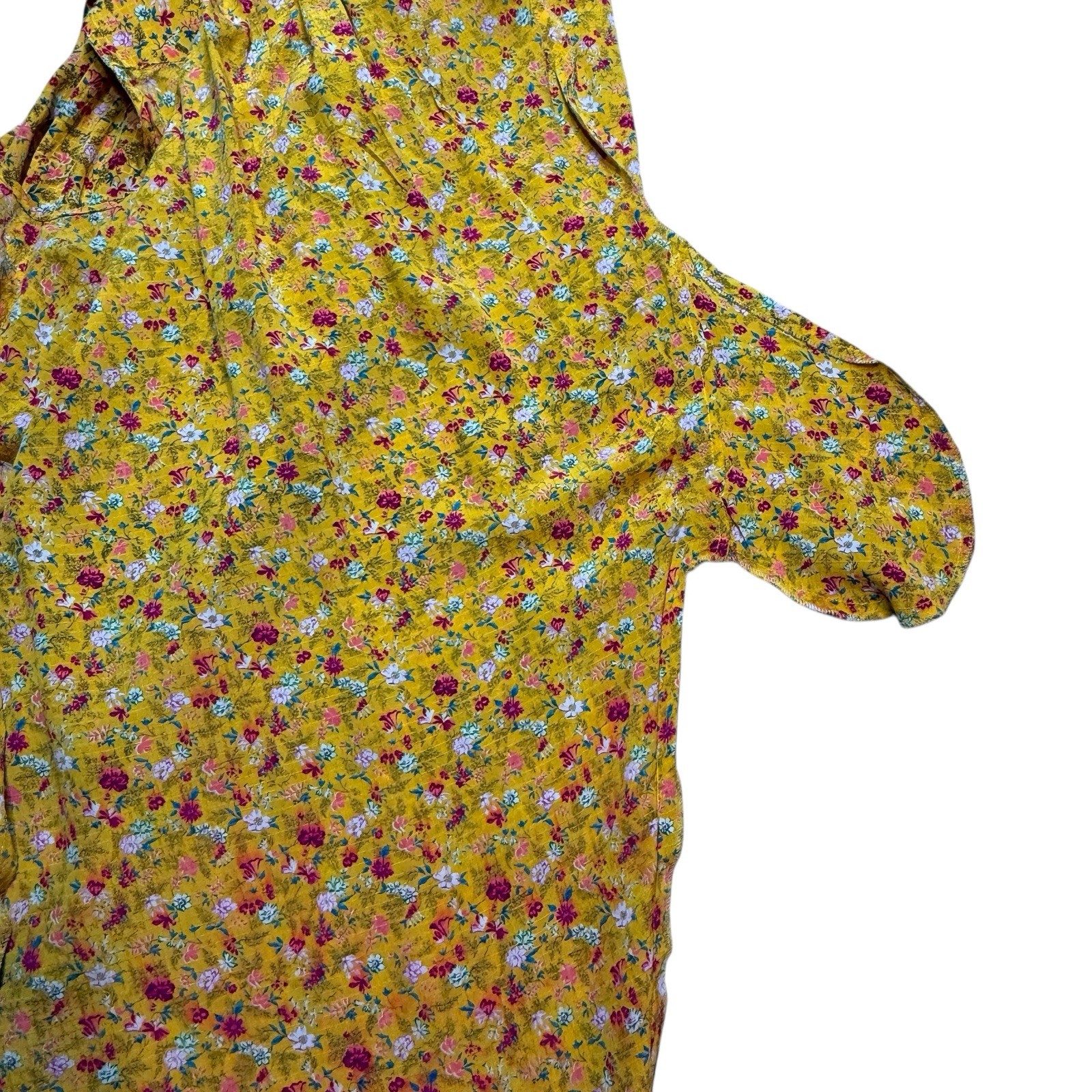 Vintage Emanuel Ungaro Parallele Paris Yellow Floral Ruffle Neck Dress Small Fra