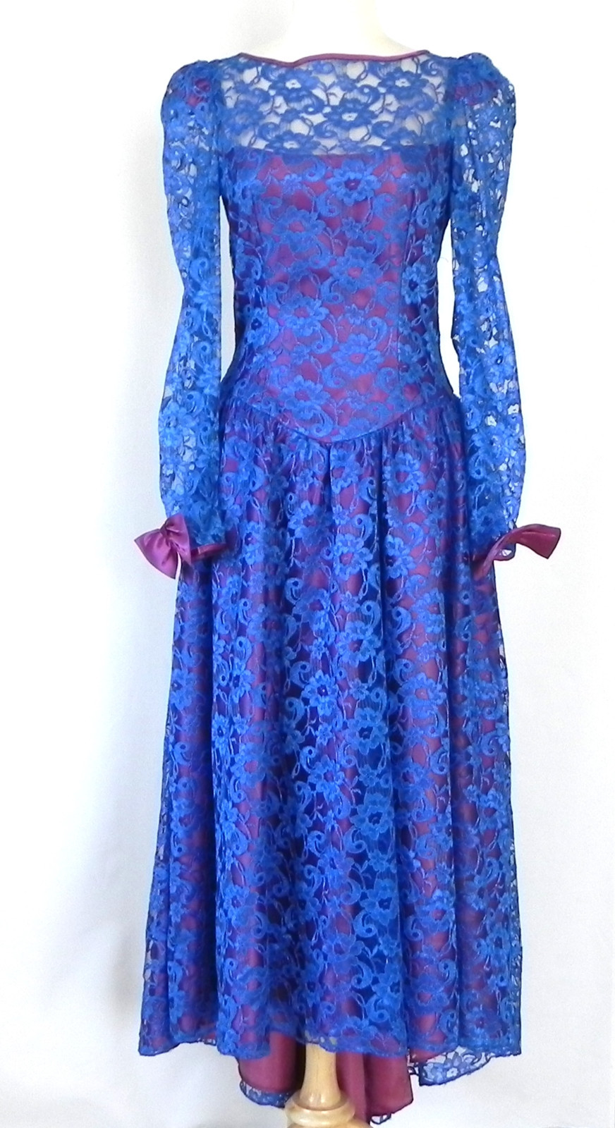 Dance Allure Dress Lace Lined Drop Waist Hi-Low Open Back Long Sleeve Bow Size S