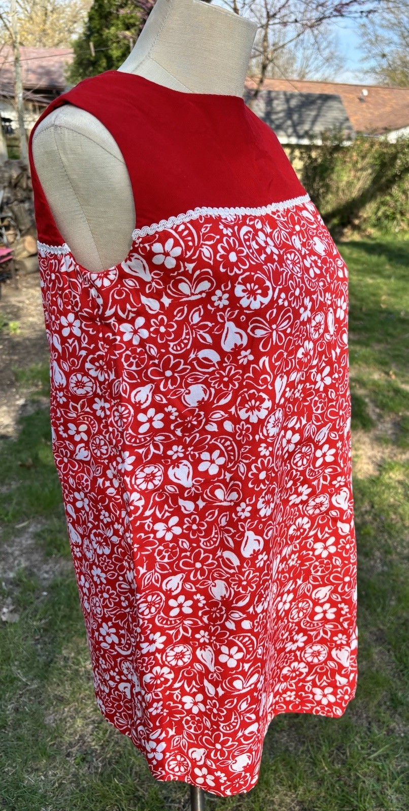 VTG Mod 60s Go Go Red Mini Dress Handmade Size XL 36x42x44&Prime; Floral 30&Prime;L