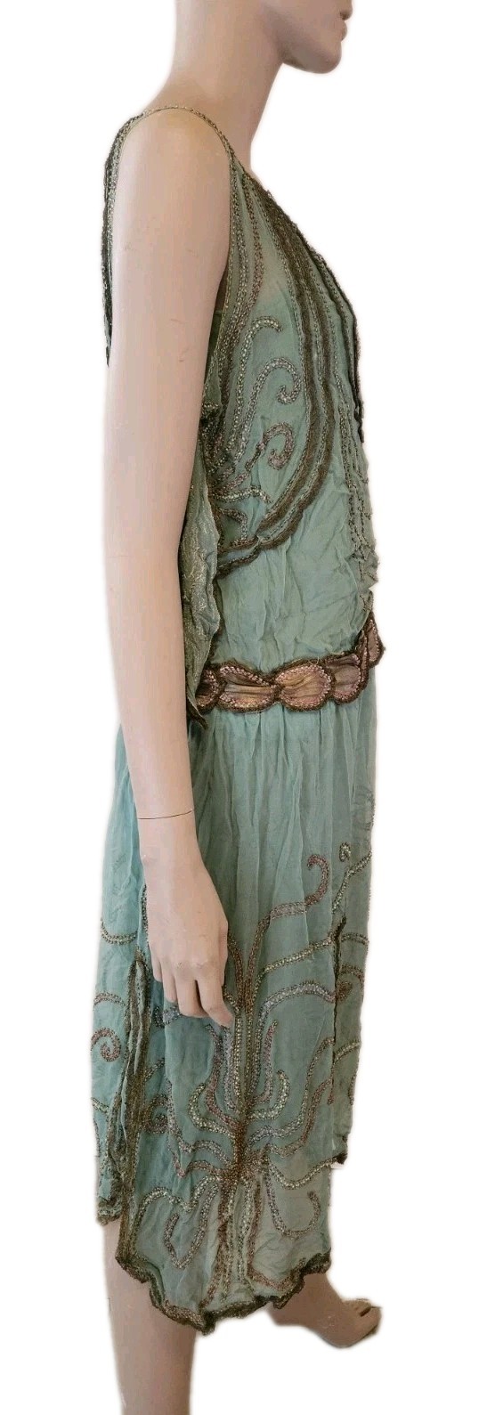 Antique 1920s French Beaded Flapper Dress Gold Lace Vintage Art Deco Bust 36