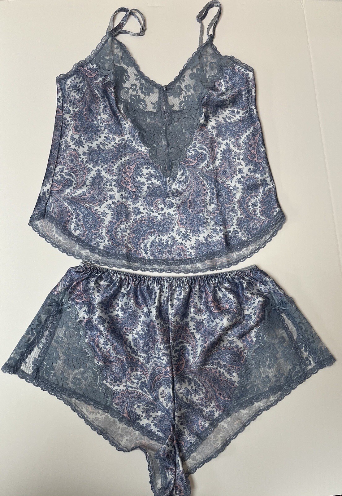 MAIDENFORM Chantilly Blue LACE Hi-Cut Tap PANTY Camisole SET 6/32 Vintage
