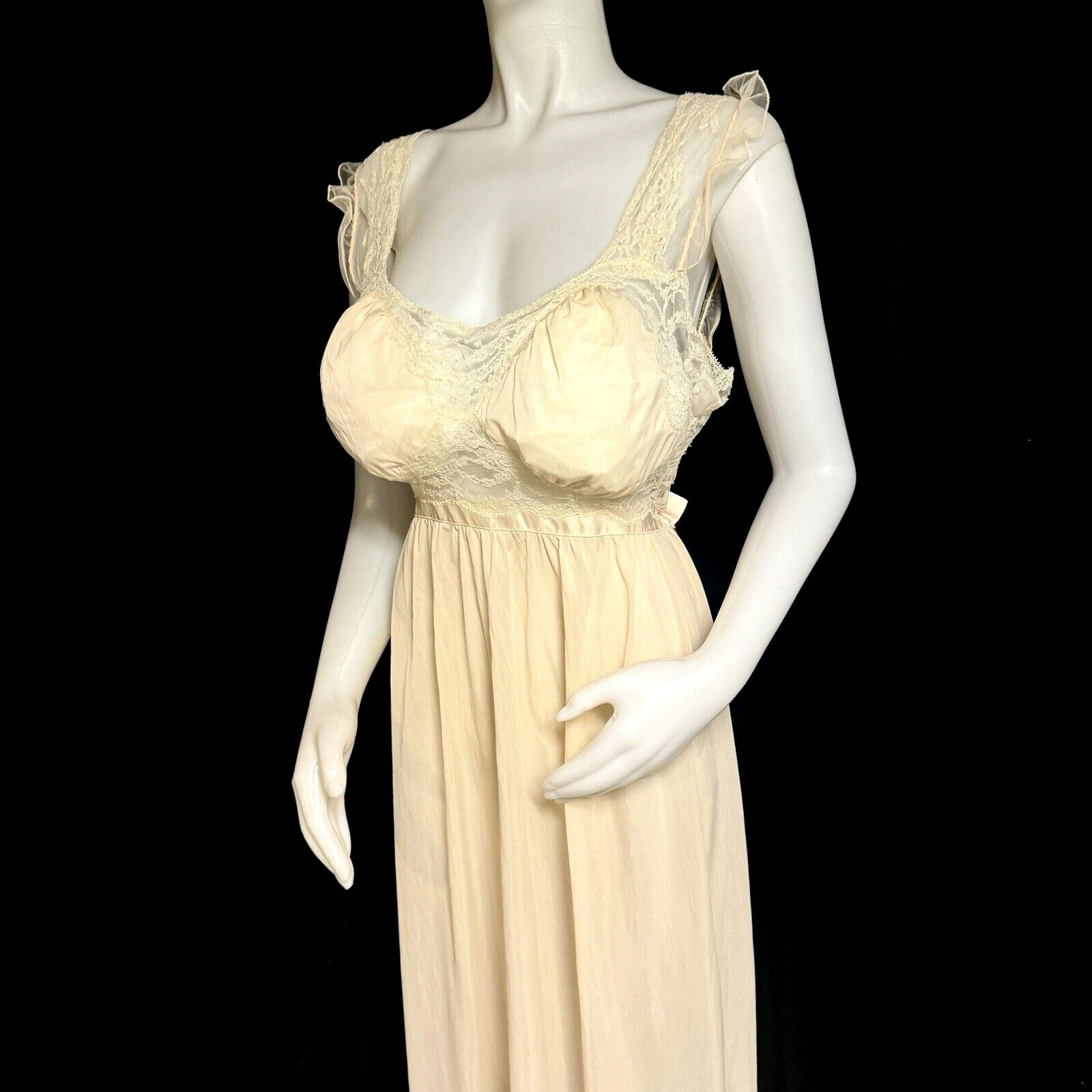 VTG 40s LUXITE by Holeproof SHEER Nylon Pink Peach Long Nightgown Ivory Lace 38