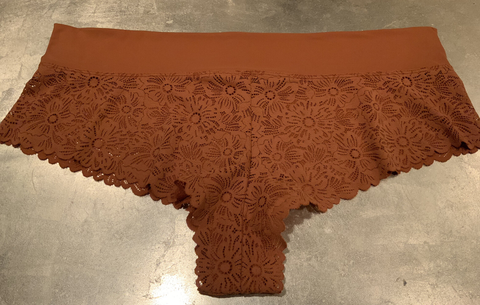 Vtg Aerie XL “cheeky coquine” Rust Lace Hiphugger Bikini Panties Panty