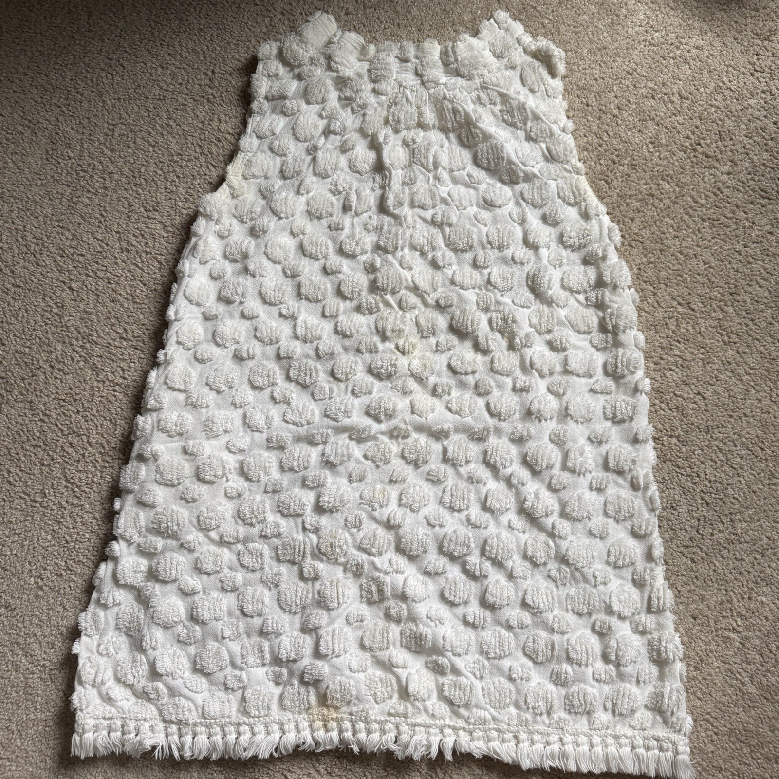 60s 70s vintage handmade white shift dress 10 12 bubble texture popcorn stitch