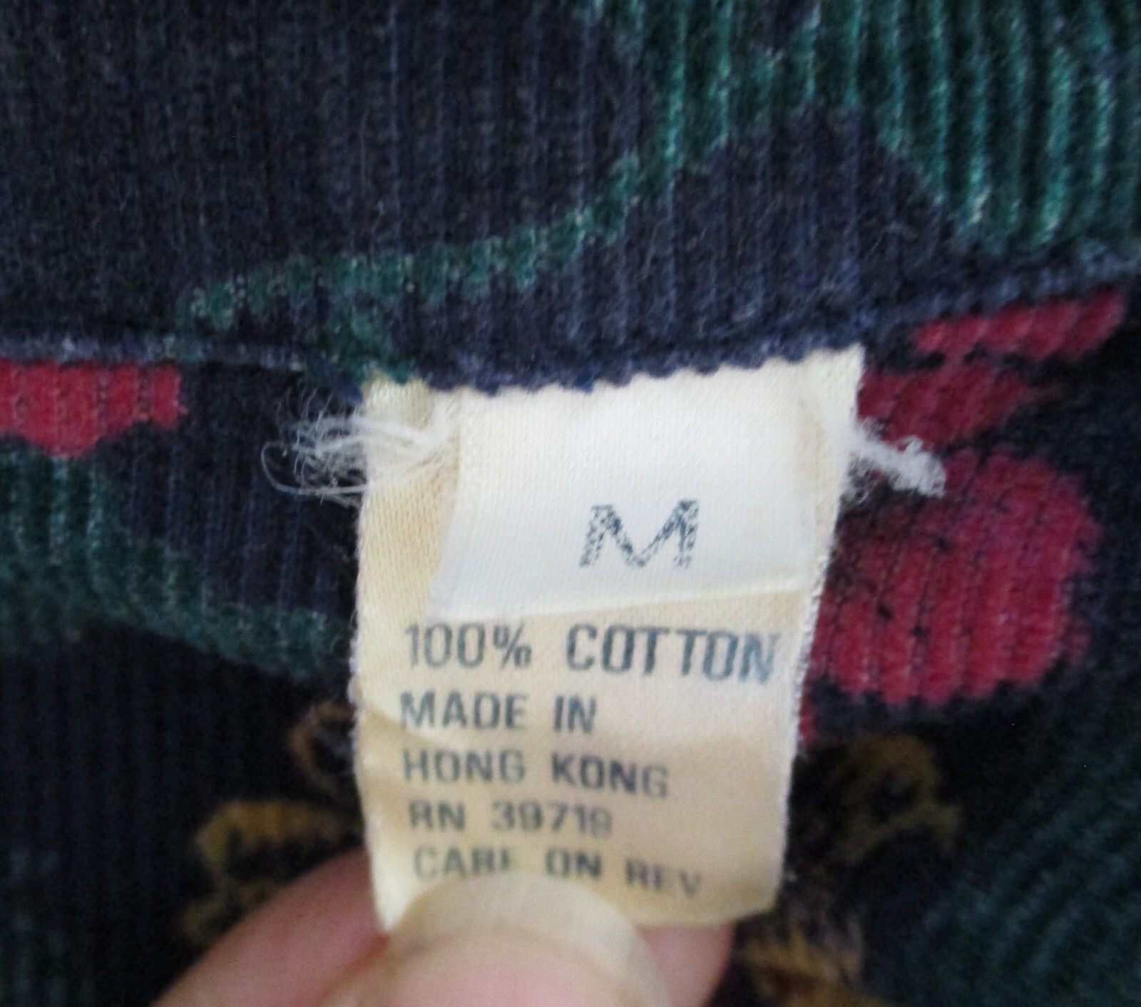 Vintage Crop Corduroy Jacket Medium Women Blue Multicolor Floral Print