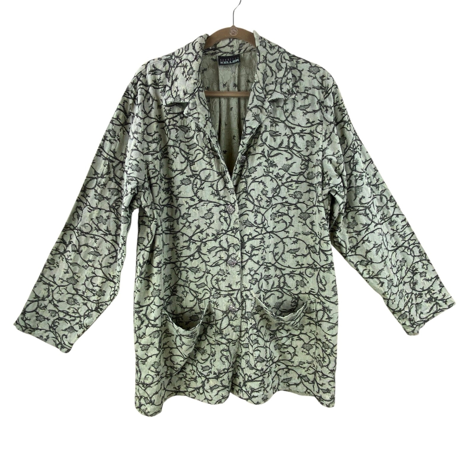 Vintage Nannette Keller Floral Jacket Size XL Buttons Romantic Art To Wear Boho