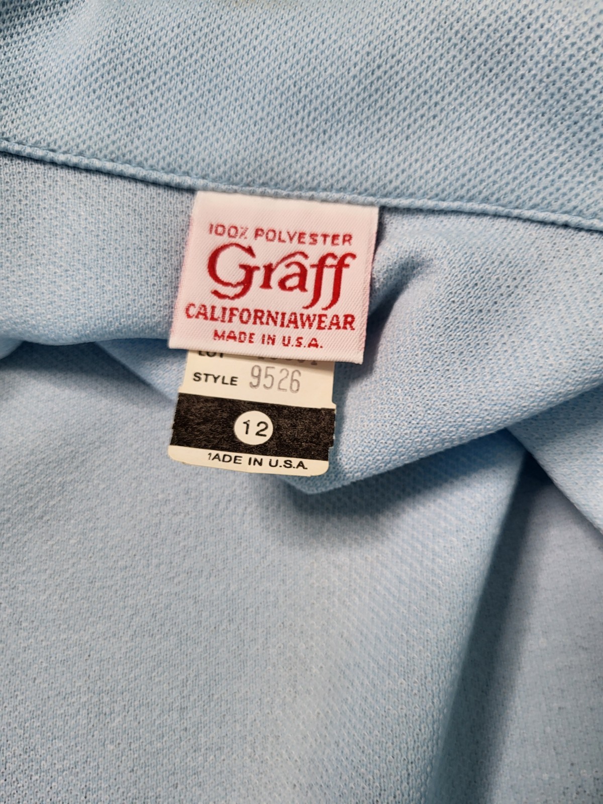VTG 70s Graff California Blue Polyester 2 Piece Pantsuit Set Size 12 Made In USA