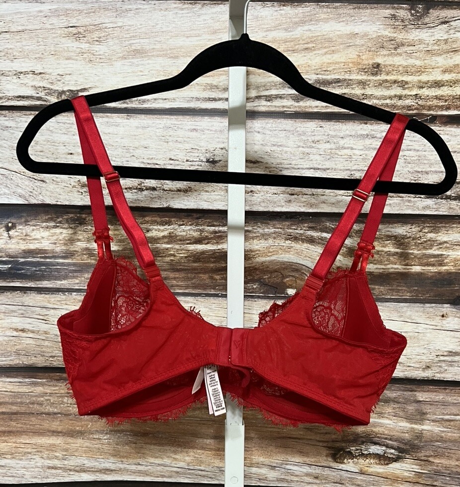 Victoria&rsquo;s Secret 38DD Deep Red Lace Pushup Underwire Bra Unpadded Lingerie