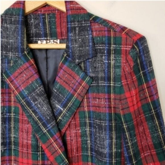 Vintage Paddle & Saddle | Red Green Blue Yellow Plaid Blazer