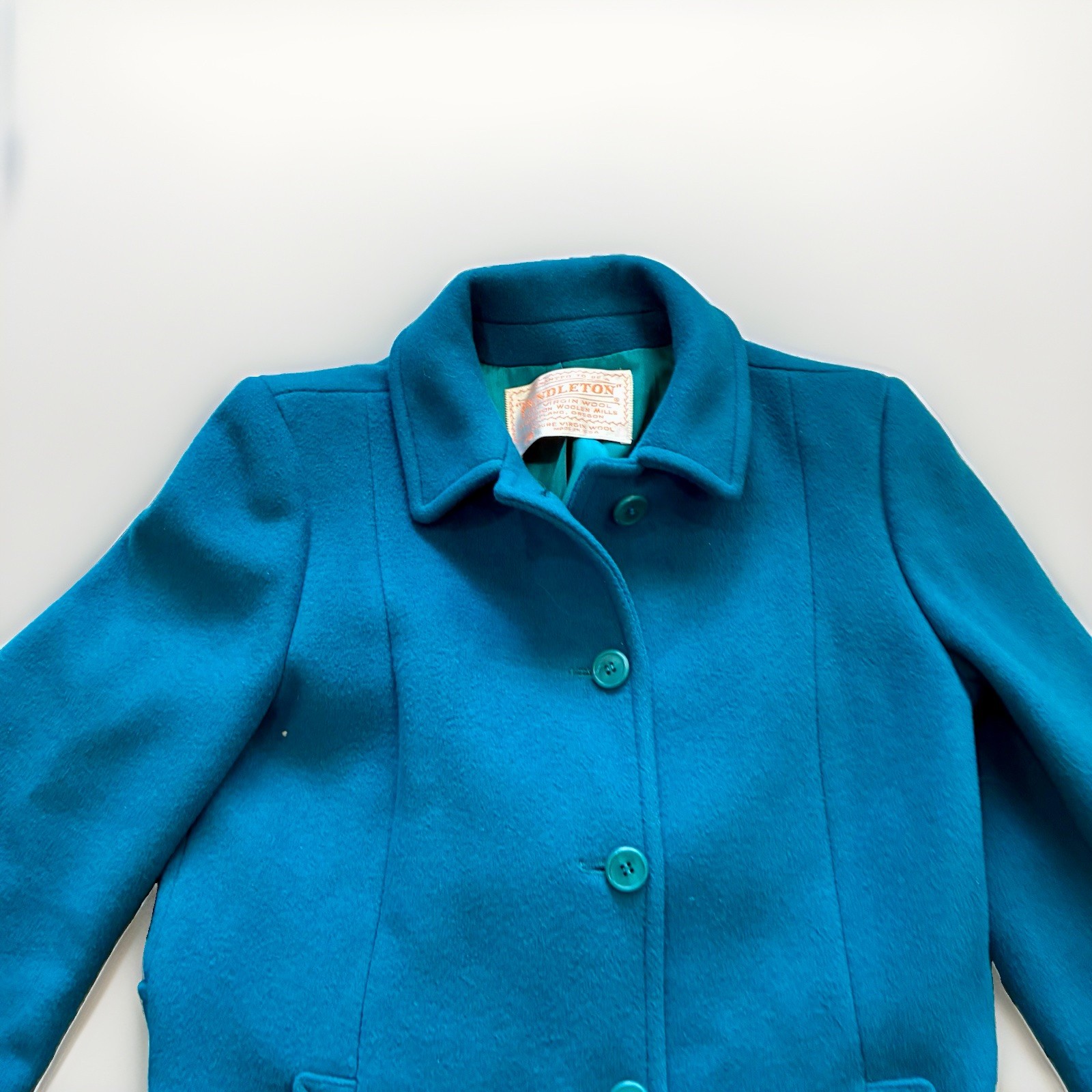 VTG 1970s Pendleton Virgin Wool Lined Teal Trench Coat Women&rsquo;s Size 10 Old Money