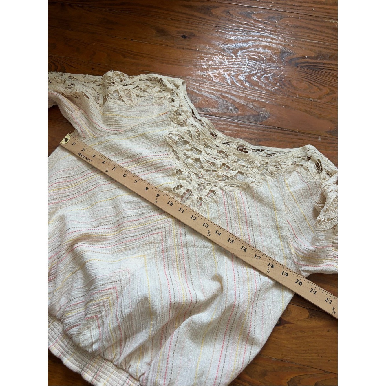 Free People Floating Memories Blouse Retro Crochet Lace Ivory size L Boho