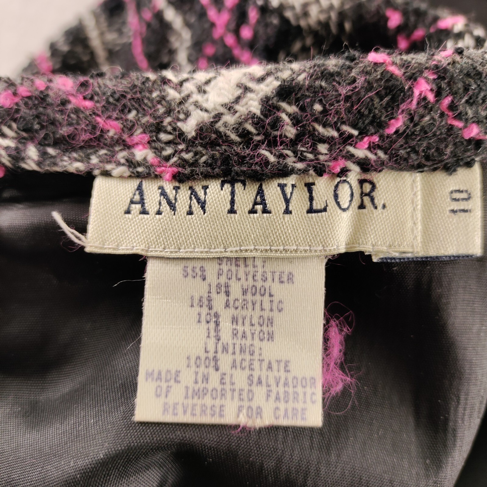 Ann Taylor Poly Wool Blend Skirt, Size 10 90s Pink Black White 28&Prime; Waist