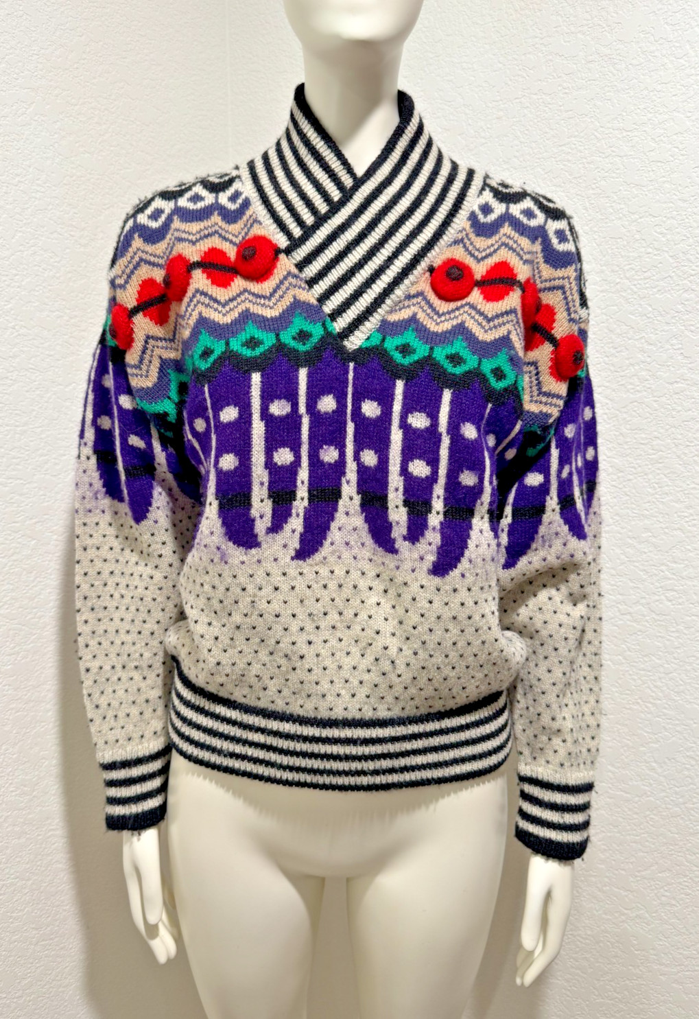 Vtg80s Kansai Yamamoto Abstract Sz XS Wool Sweater Art to Wear Women&rsquo;s Three D