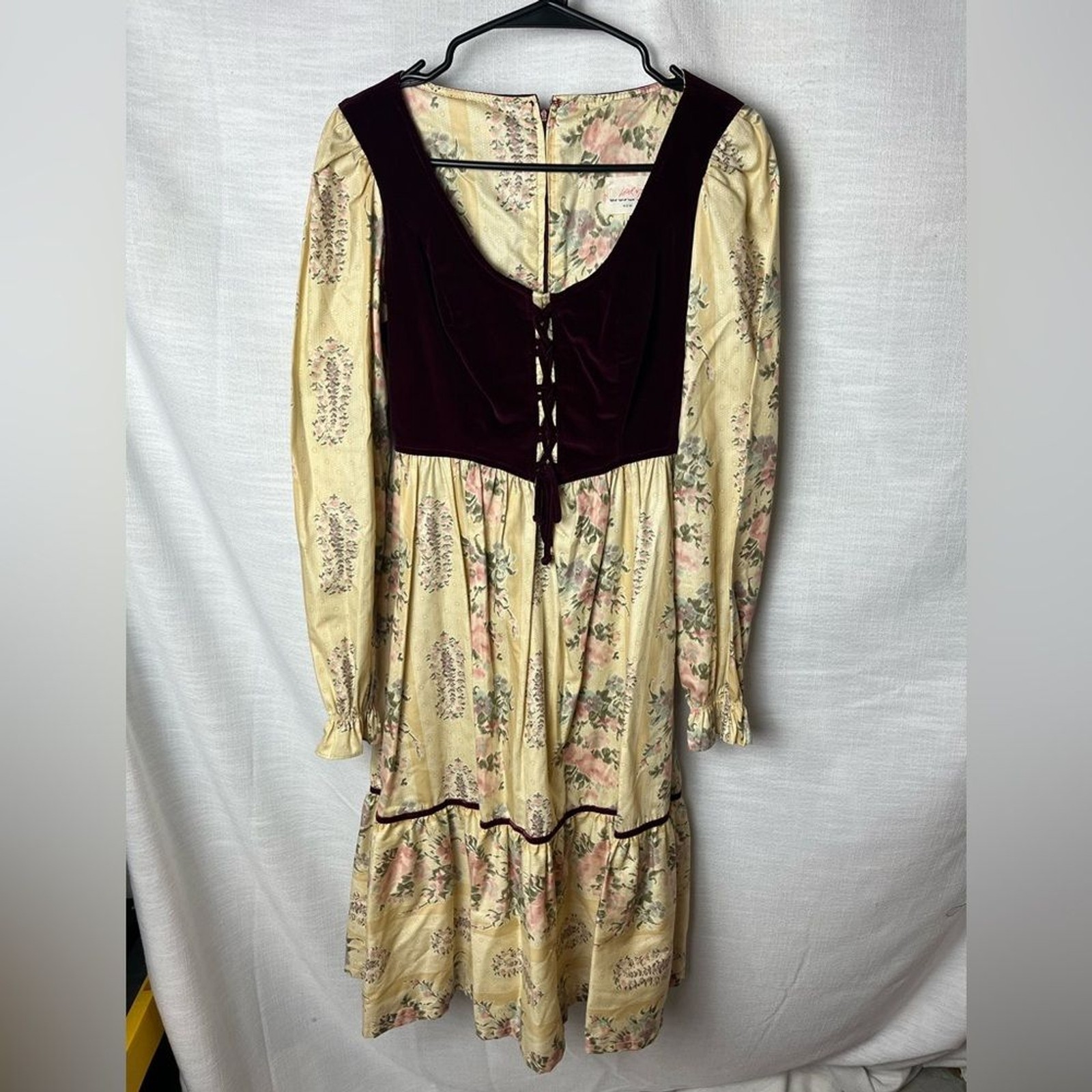 True Vintage Lord & Taylor Peasant Dress Burgundy Velvet Regency Cottagecore