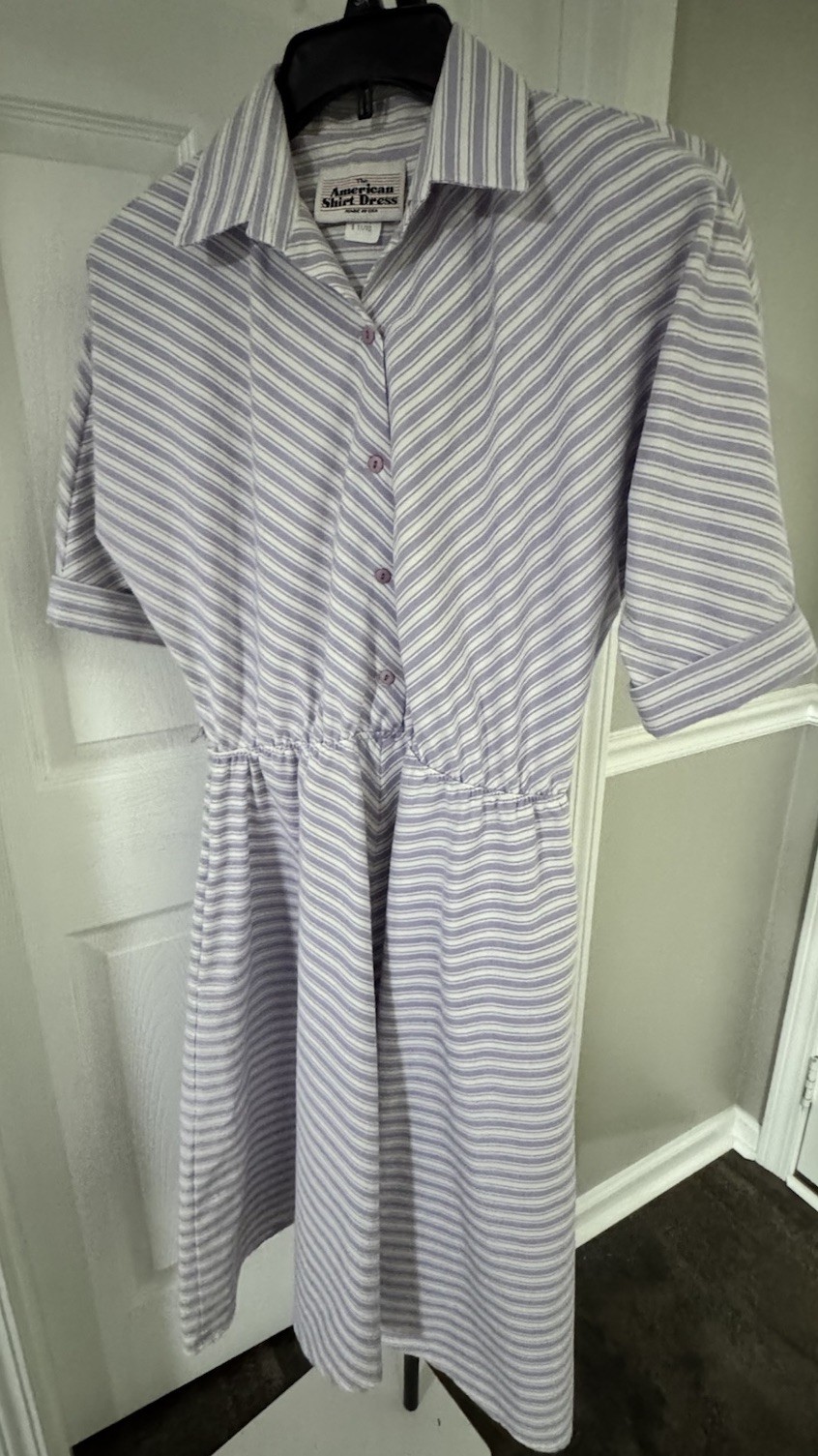 The American Shirt Dress Vintage 80&rsquo;s Lavender White Stripe Size 11/12 USA