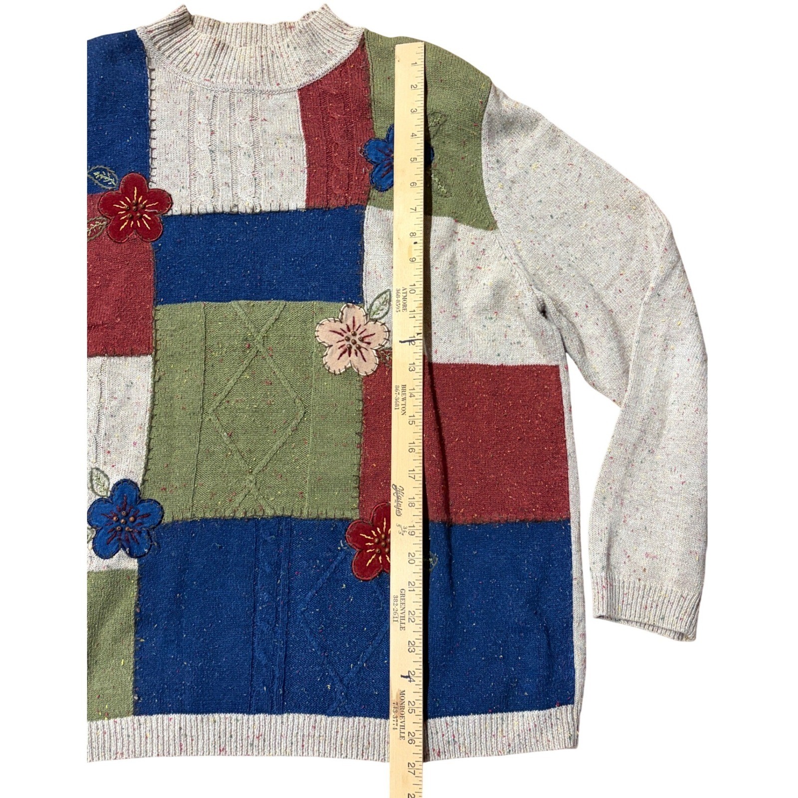 Alfred Dunner Vintage Patchwork Ramie Knit Sweater Womens 2X Ramie Cotton Blend