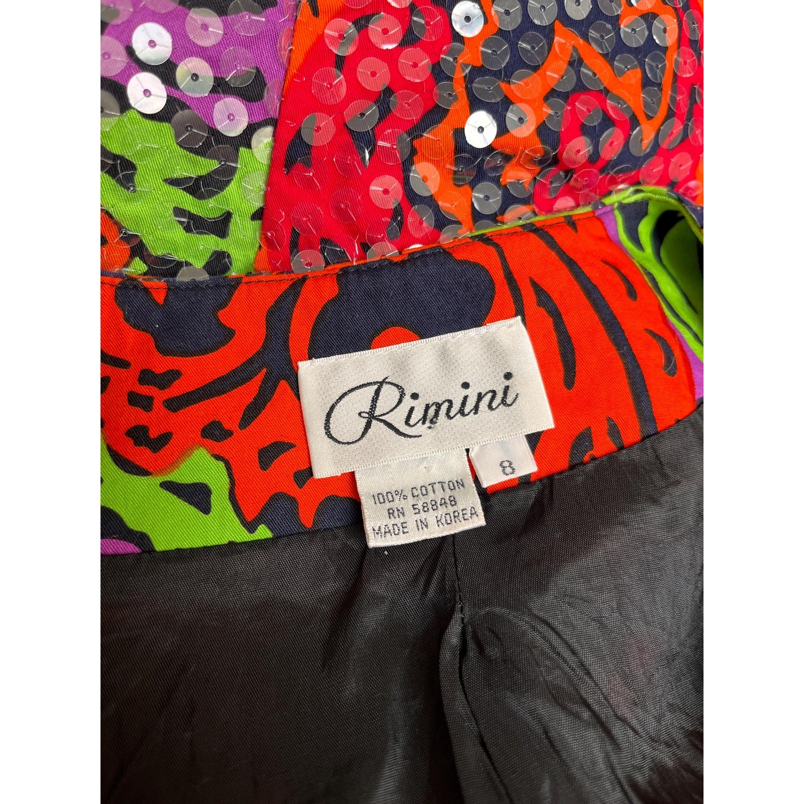 Vintage 80s Sequin Jacket Top | Neon Psychedelic Print Puff Sleeve Tailored |S/M