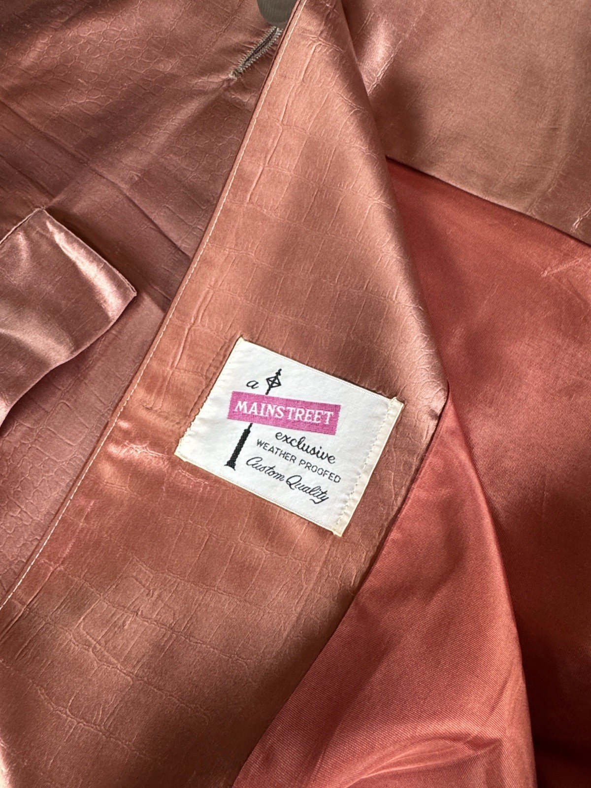 Mainstreet Vintage 50/60’s Copper Satin Weather Proof Trench Coat Velvet Collar