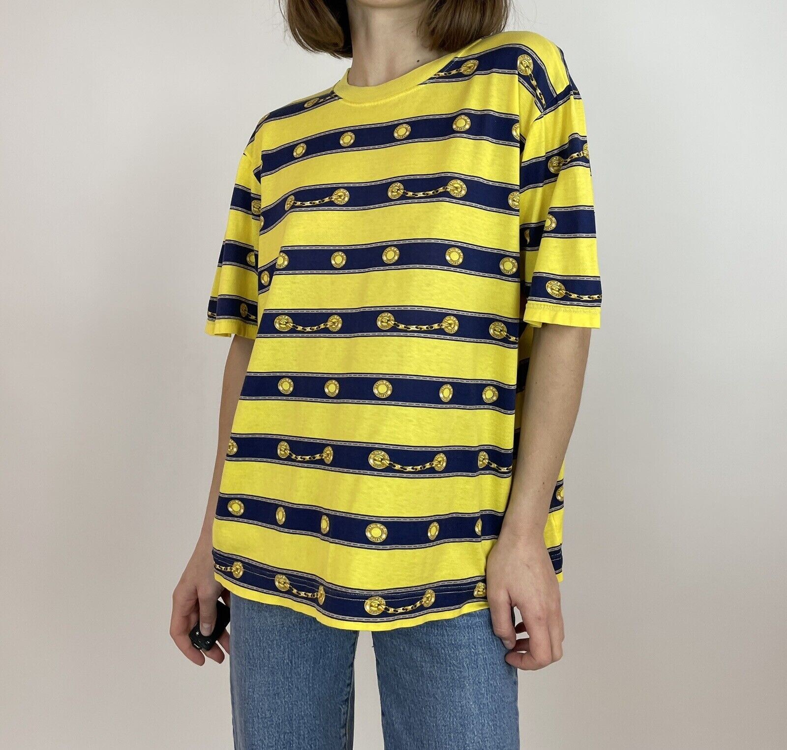 Vintage old Celine Womens horsebit Printed Tee Shirt Tops Rare Monogram 80’s