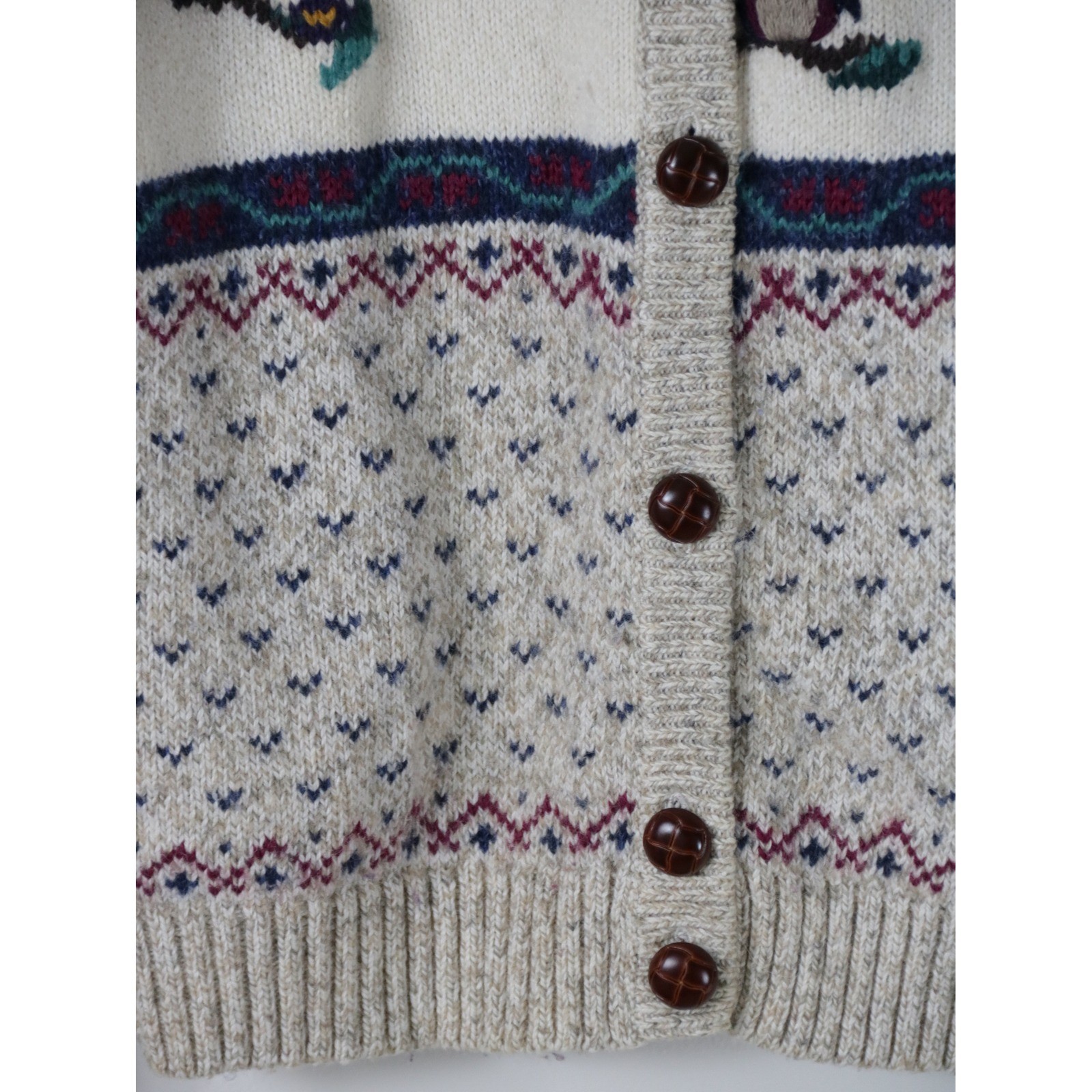 Northern Reflections Vintage Bird Cardigan Sweater Oatmeal Wool Blend Large 400