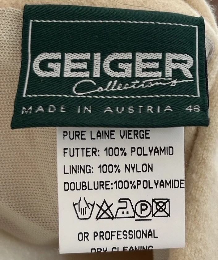 Vintage Geiger Austria Ivory Wool Coat and Skirt Matching Set Size 40/46