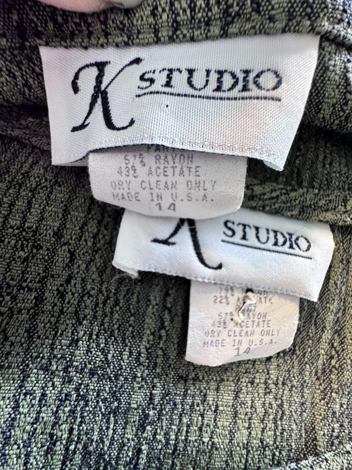 Vintage K Studio Olive Green Textured Shirt and Tank Set Size 14