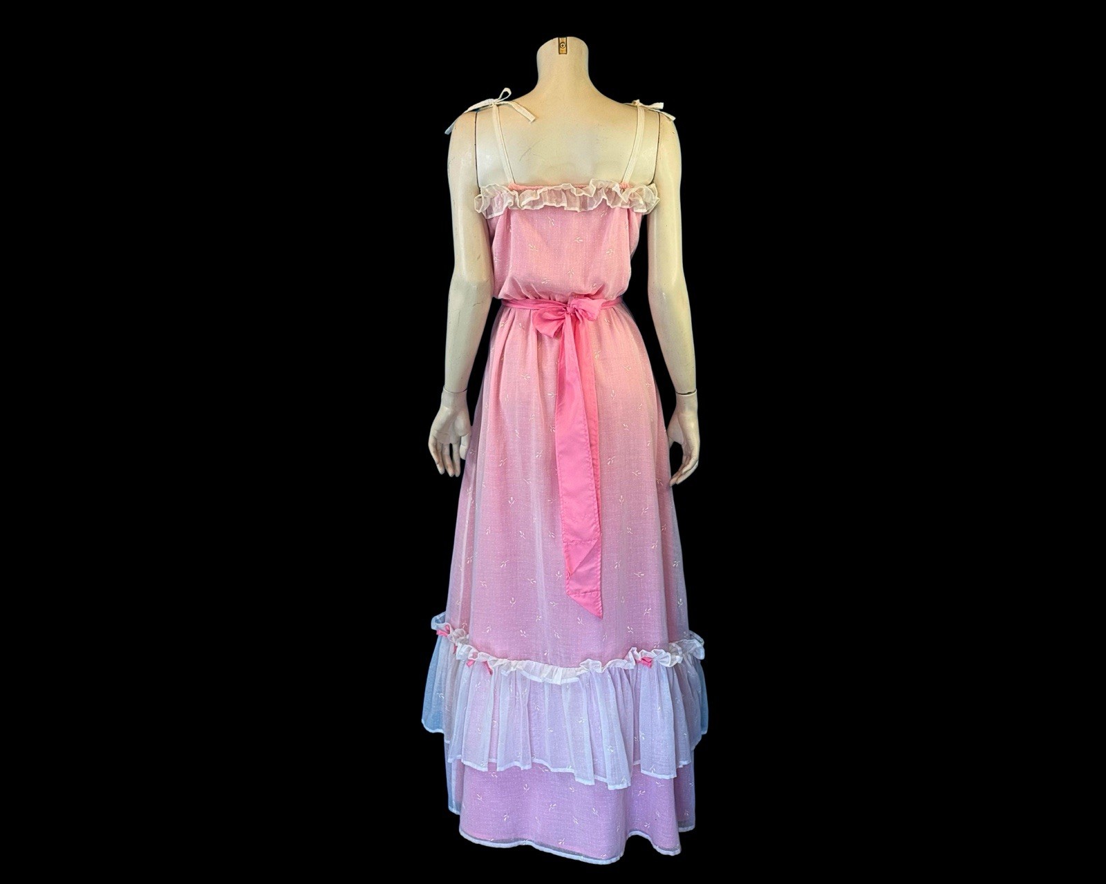 1970s Pink Prairie Ruffle Maxi Sundress | Romantic Cottagecore | XS S