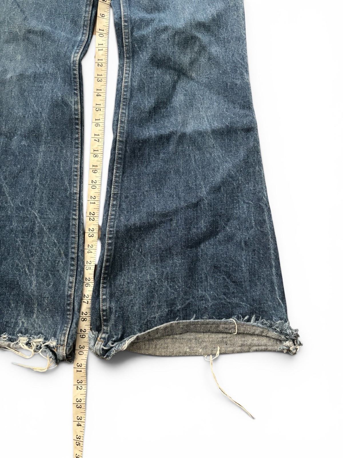 Vintage 70s Plain Pockets JCPenney Bell Bottom Flare Jeans Distressed Raw Hem